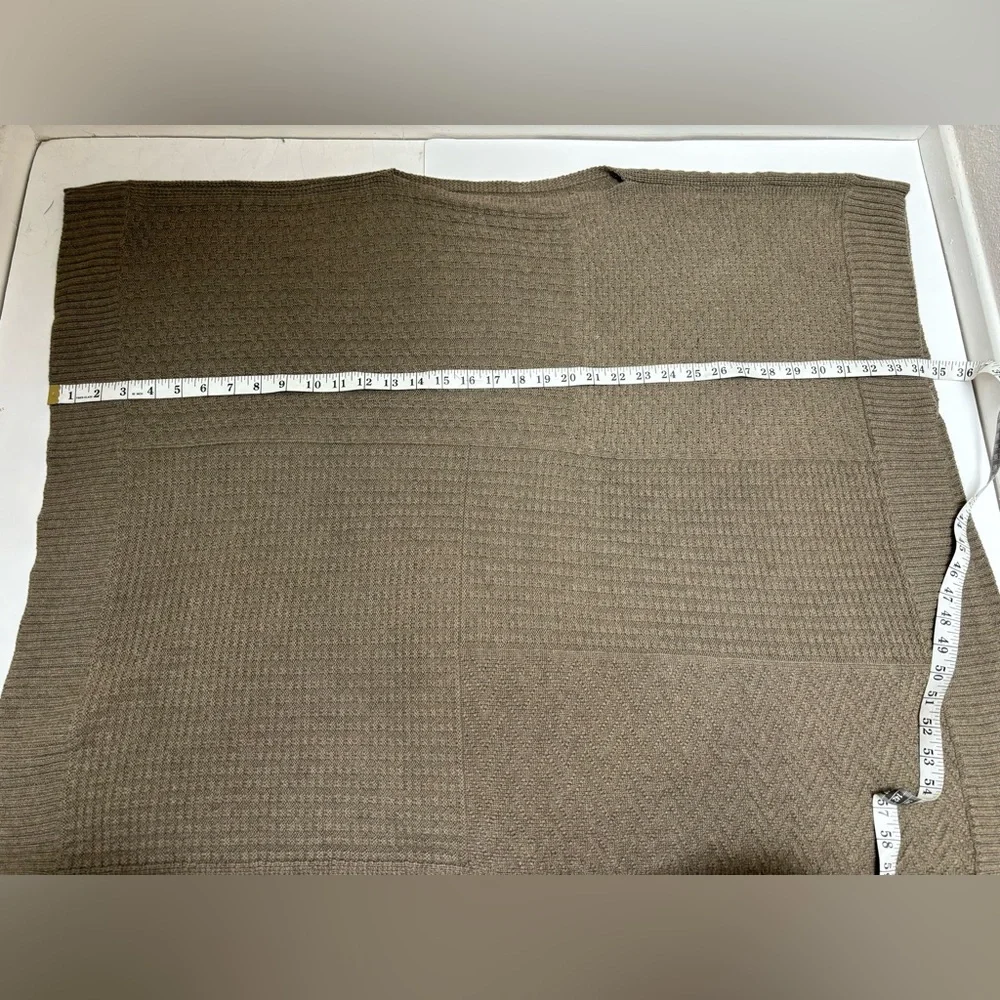 Beige brown mixed‎ textured knit poncho pique open sides, one size Lagenlook